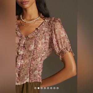 Anthropologie Puff Sleeve Sheer Blouse